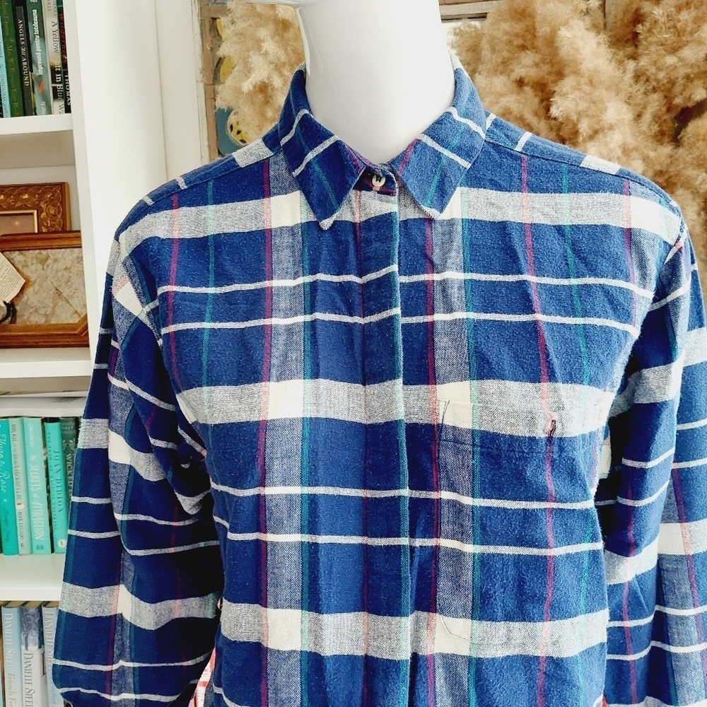 Diane Von Furstenberg Blue Plaid Cotton Long Sleeve Shirt P276 - Picture 3 of 8